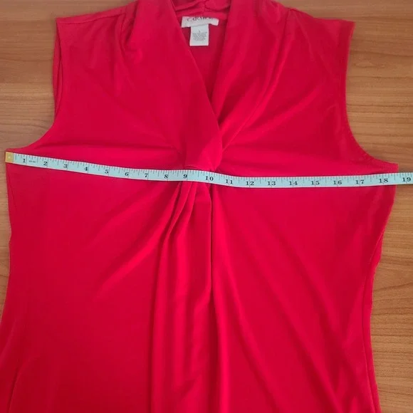 Carmen Marc Valvo Red Sleeveless Blouse Twist Front Draped Neckline Sz M V- Neck - Picture 6 of 7